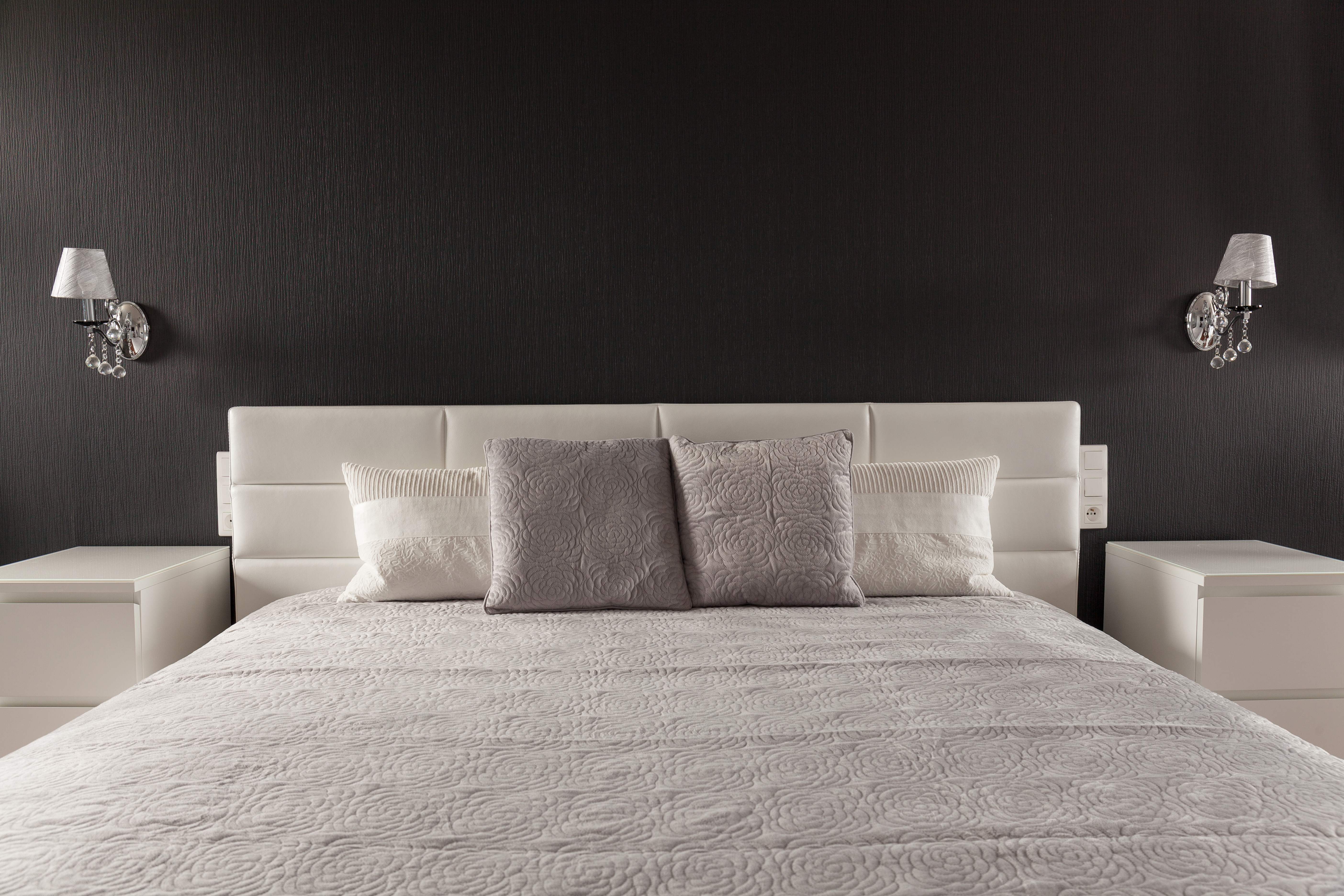 Stylish elegant bed in contemporary master bedroom